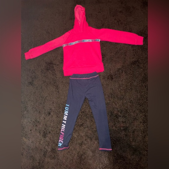 Tommy Hilfiger Vibrant Red Hoodie and Navy Leggings - Picture 1 of 2
